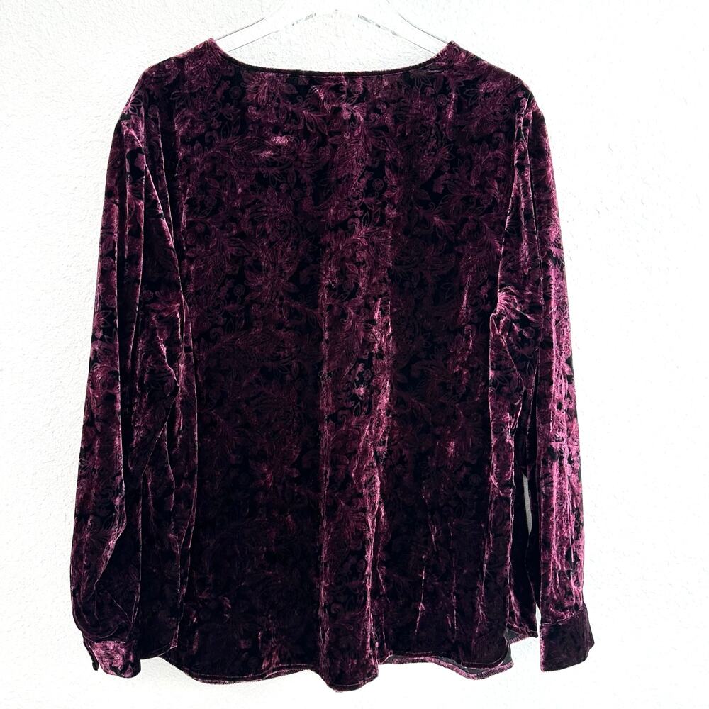 J. Jill Velvet‎ Paisley Print Top Women 2X Purple V-Neck Long Sleeve Boho New - Picture 2 of 7